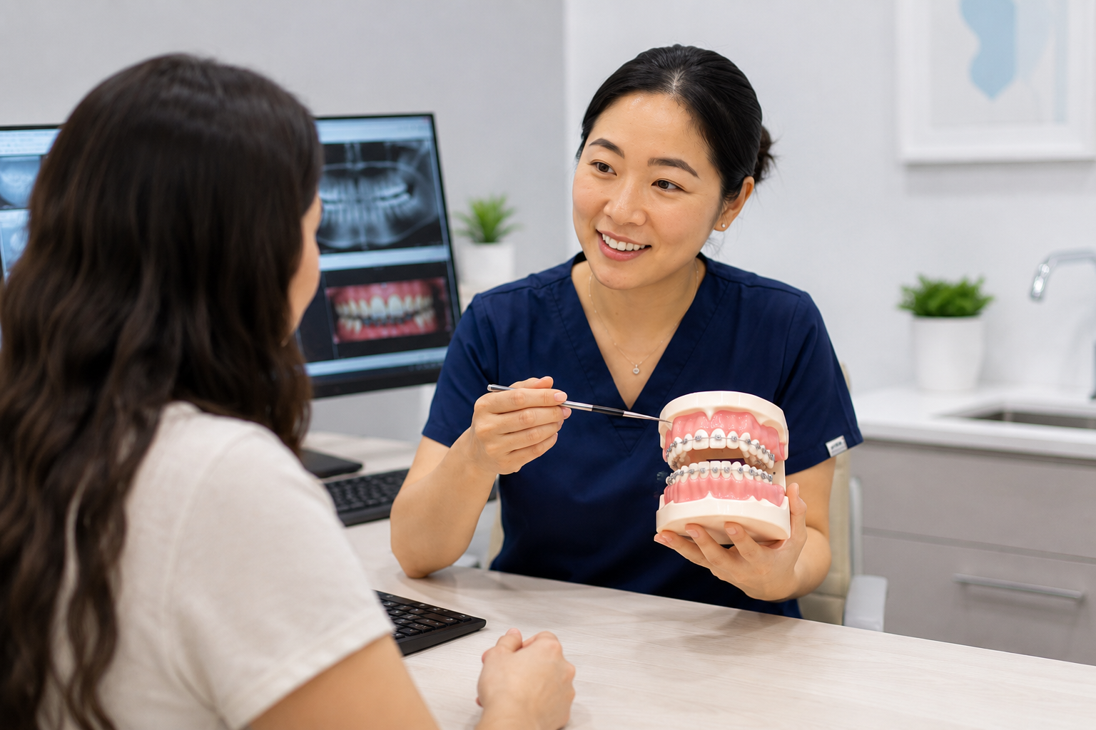 Orthodontist explaining treatment options to a patient